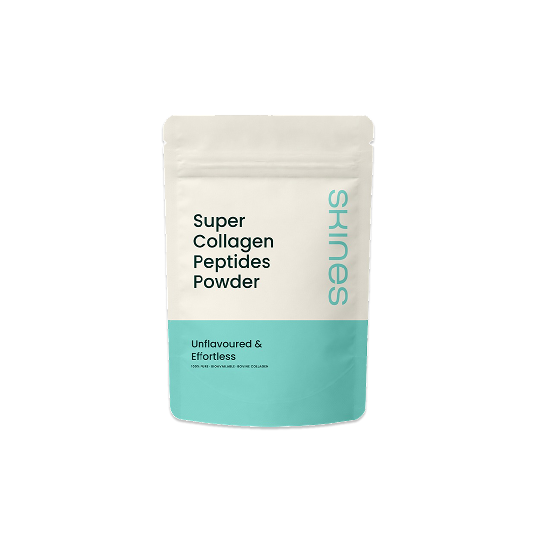 Super Collagen Peptides Powder package with 'skines' branding on a white background
